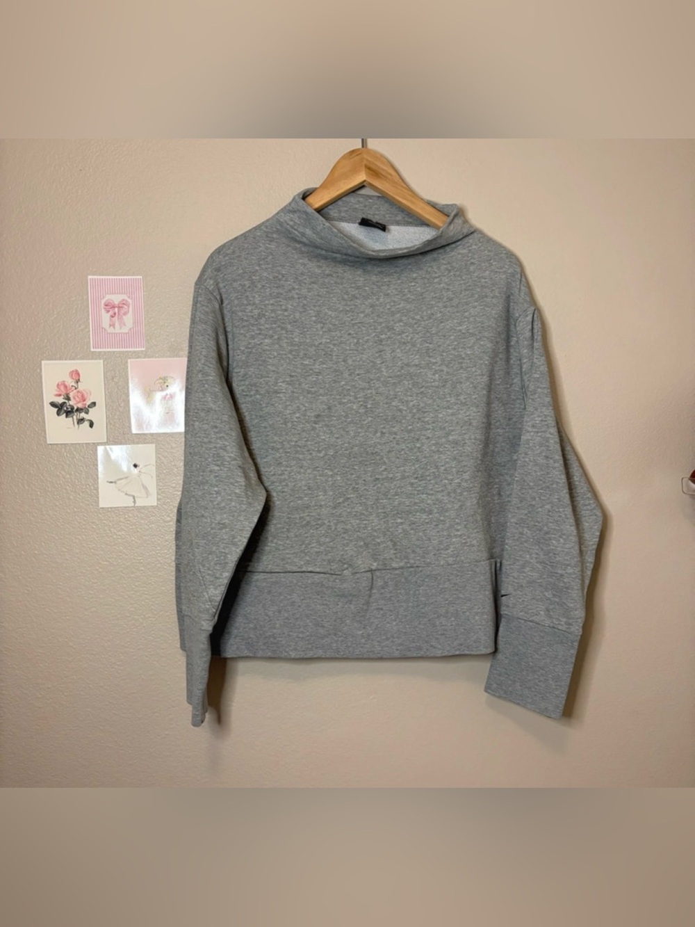Nike women gray mockneck sweatshirt oversized cotton fall casual preppy XL